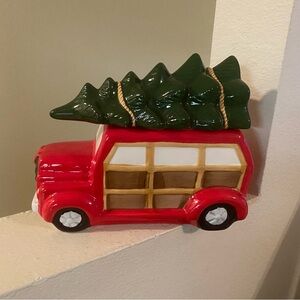 Market Finds Holly & Jolly Red Christmas Truck/Bus with Tree Cookie Jar. NWT.